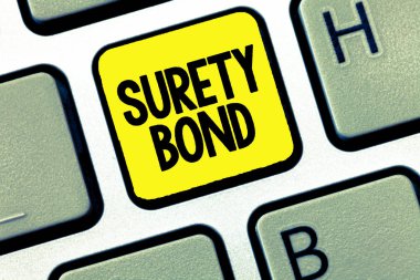 Word writing text Surety Bond. Business concept for Formal legally enforceable contract between three parties clipart