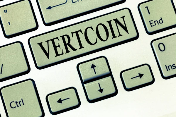 Tekst intoetsen de Word Vertcoin. Businessconcept voor Cryptocurrency Blockchain digitale valuta verhandelbare token — Stockfoto