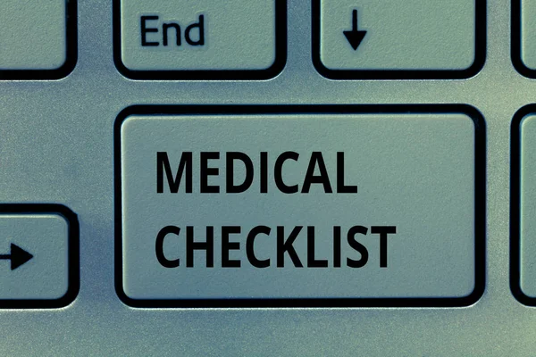 Text sign showing Medical Checklist. Conceptual photo Guide to follow to improve patient care or treatment