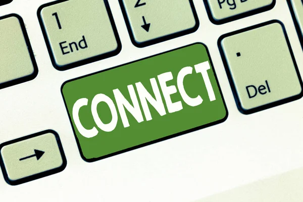 Signo de texto que muestra Connect. Foto conceptual Estar juntos Contacto Asociado Relacionar Redes comunicarse — Foto de Stock