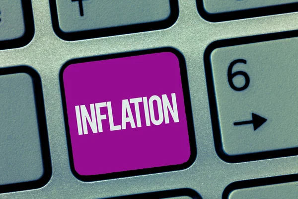 Signe texte indiquant l'inflation. Photo conceptuelle augmentation générale des prix et baisse de la valeur d'achat de l'argent — Photo