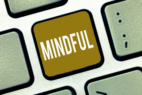 Texto de escritura Mindful. Concepto que significa Consciente Consciente de algo Inclinado Dispuesto a Hacer Meditación — Foto de Stock