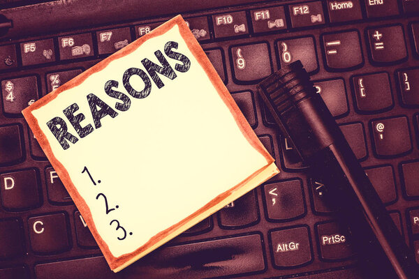 Текстовый знак, показывающий причины. Концептуальная фотография вызывает обоснования действий или мотивации событий
