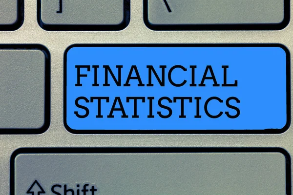Sinal de texto mostrando Estatísticas Financeiras. Foto conceitual Conjunto abrangente de dados de estoque e fluxo de uma empresa — Fotografia de Stock