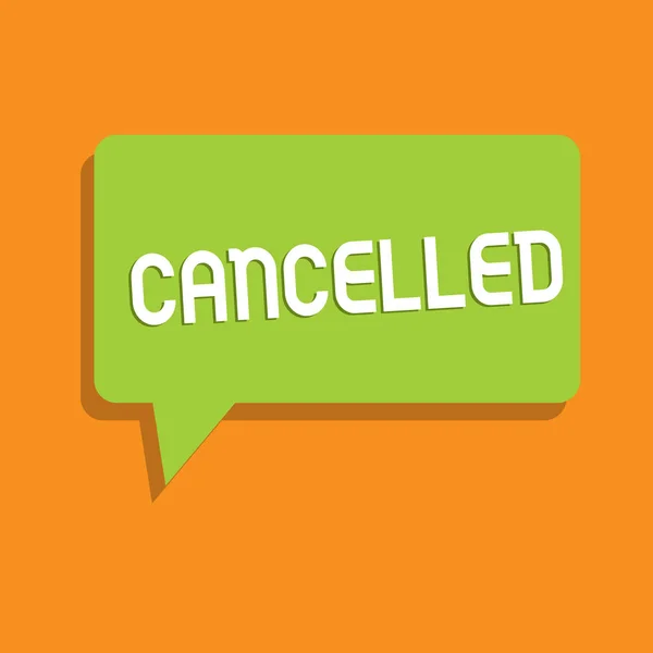 Conceptual hand writing showing Cancelled. Business photo showcasing decide or announce that planned event will not take place Speech Bubble in Solid Color Circular Text Space with Tail.