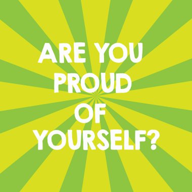 El yazısı metin Are sen gurur, Yourselfquestion. Senin başarıları Sunburst unutmayın anlam kavramı iki sesi patlama efekti duyuru Poster reklamları için fotoğraf..