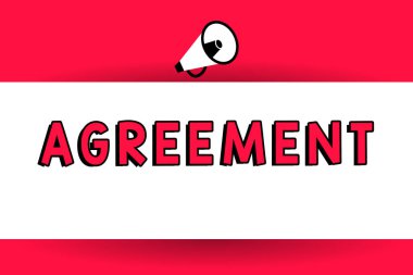 Word metin yazma anlaşması. İş kavramı uyum veya uygun görüş ya da duygu olarak olumlu yüksek sesle el Amplify ses sistemi hoparlör ses yapma megafon müzakere.