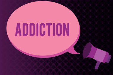 Bağımlılığı gösteren yazılı kavramsal el. İş için belirli madde bağımlısı vitrine koşulu fotoğraf veya etkinlik megafon dışında ilan ve konuşmaya zarfta gelen.