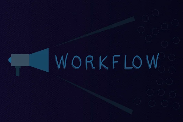 Signo de texto que muestra Workflow. Secuencia fotográfica conceptual de procesos administrativos industriales u otros procesos de trabajo Megáfono Ampliación de la gama de volumen y volumen para el anuncio público . — Foto de Stock