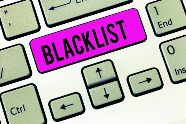 Konceptuální ručně psaného textu zobrazeno Blacklist. Obchodní fotografie představí seznam zobrazení nebo skupiny považovány za nepřijatelné nebo nedůvěryhodných klávesnice záměr vytvořit počítač zprávy klávesnici idea. — Stock fotografie