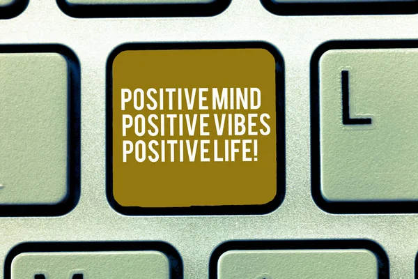 Text sign showing Positive Mind Positive Vibes Positive Life. Conceptual photo Motivation inspiration to live Keyboard key Intention to create computer message, pressing keypad idea.