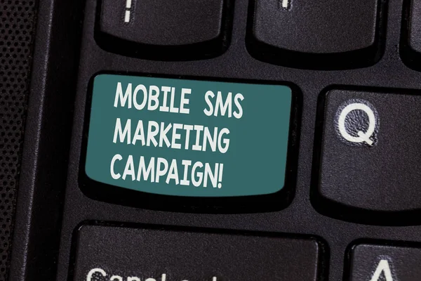 Conceptual hand writing showing Mobile Sms Marketing Campaign. Business photo text Advertising communication promotion campaign Keyboard key Intention to create computer message idea. — Stock Photo, Image