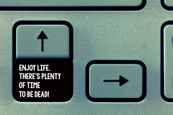 Aplikace Word psaní textu Enjoy Life tam S je spousta času být mrtvý. Obchodní koncept pro se radovat, dokud jste naživu klávesová záměr vytvořit počítač zprávu, stisknutím klávesy klávesnice idea. — Stock fotografie