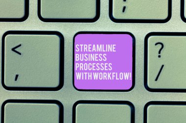 Düzene iş süreçleri ile iş akışı gösterilen metin işareti. Kavramsal fotoğraf bilgisayar sosyal medya işleme klavye tuşuna basarak tuş takımı fikir bilgisayar iletisi oluşturmak için niyet.