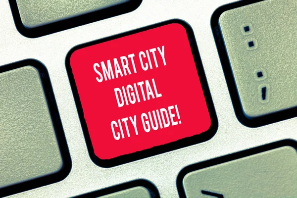 Writing Obs visar Smart City Digital stadsguide. Företag foto skylta ansluten tekniska moderna städer tangentbord avsikt att skapa dator meddelande knappsatsen idé. — Stockfoto