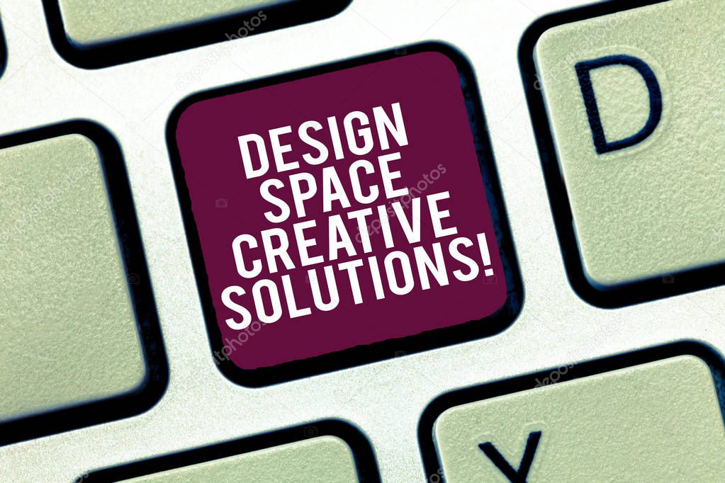 Conceptual hand writing showing Design Space Creative Solutions. Business photo text Creativity innovative ideas inventions Keyboard Intention to create computer message keypad idea.