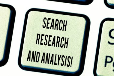 Arama araştırma ve analiz gösterilen metin işareti. Kavramsal fotoğraf soruşturma veri bilgileri analytics klavye tuşuna basarak tuş takımı fikir bilgisayar ileti oluşturmak için niyet.