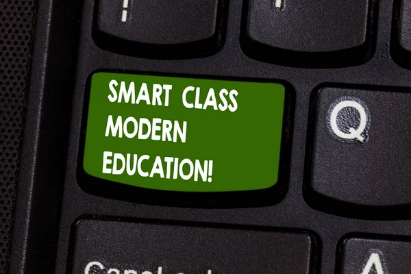 Handwriting text writing Smart Class Modern Education. Concept meaning Up to date technological classrooms learning Keyboard key Intention to create computer message pressing keypad idea.