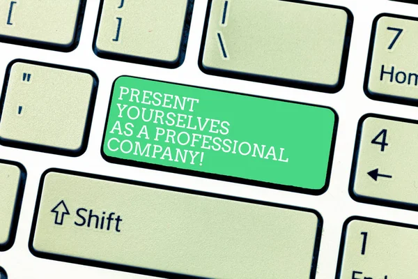 Word writing text Present Yourselves As A Professional Company. Business concept for Formal introduction of yourself Keyboard key Intention to create computer message, pressing keypad idea. — Stock Photo, Image