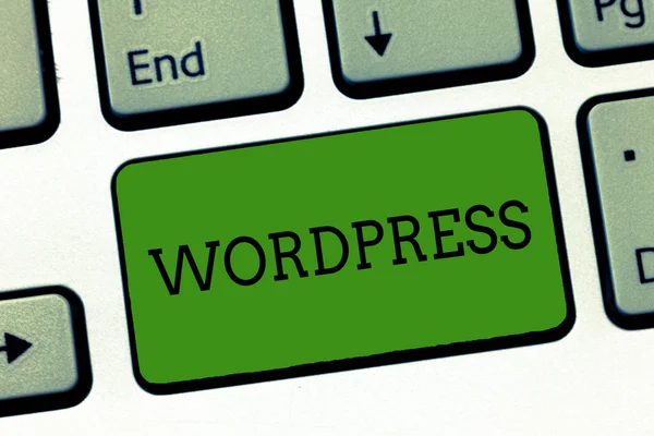 Conceptual hand writing showing Wordpress. Business photo showcasing free source publishing software that can installed web server Keyboard Intention to create computer message keypad idea.