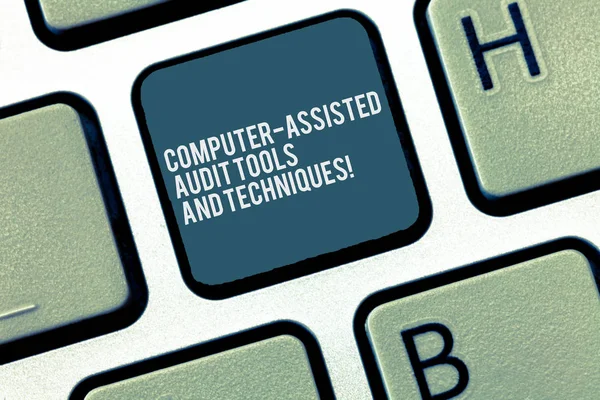 Word writing text Computer Assisted Audit Tools And Techniques. Business concept for Modern auditing applications Keyboard key Intention to create computer message, pressing keypad idea. — Stock Photo, Image