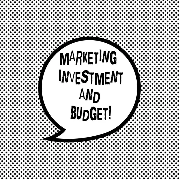 Handwriting text writing Marketing Investment And Budget. Concept meaning Invest money in advertising promotions Blank Speech Bubble Sticker with Border Empty Text Balloon Dialogue Box.