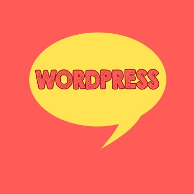 WordPress yazma el yazısı metin. Kavramı anlam ücretsiz kaynak olabilir yazılım yayımlama web sunucusu konuşma balonu Oval şeklinde katı renk uzayındaki dairesel metin kuyruk ile yüklü.