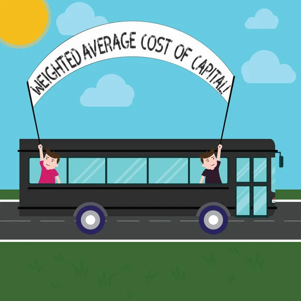 El yazısı metin ağırlıklı ortalama maliyet, sermaye. Bütçesi mali iş göstergeleri iki çocuklar içinde okul otobüsü tutarak dışarı afiş ile bir günlük gezi çubuğa anlam kavramı. — Stok fotoğraf