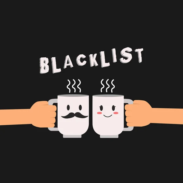 Tulisan tangan konseptual menunjukkan Blacklist. Daftar penayangan foto bisnis atau kelompok yang dianggap tidak dapat diterima atau tidak dapat dipercaya oleh Hu analysis hand Holding Male Female His and Hers Mugs icon . — Stok Foto