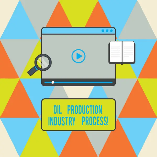 Signo de texto que muestra el proceso de la industria petrolera. Foto conceptual Petroleum company industrial processing Tablet Video Player Cargando y lupa Espacio de texto . —  Fotos de Stock