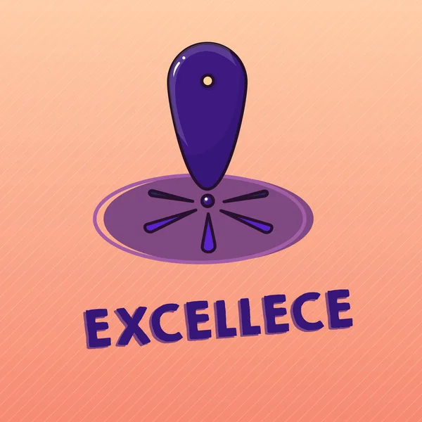 개념적 손을 보여주는 Excellece 쓰기입니다. 뛰어난 되 고 또는 매우 좋은 5 개의 별 지도 로케이터 개체 틀 위치 핀 포인터 신호 레이더의 비즈니스 사진 텍스트 품질. — 스톡 사진