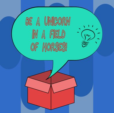 El yazısı metin tek boynuzlu atların bir alanda olabilir. Özel fikir kutsal kişilerin resmi içinde boş yarı ton konuşma balonu üzerinde bir açık karton kutuda olmak fark anlam kavramı.