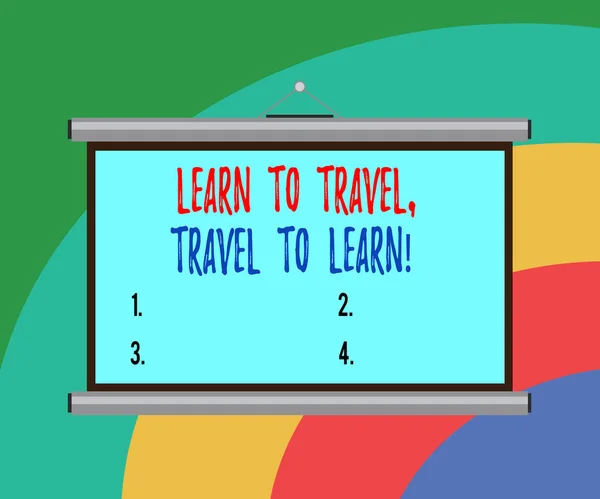 概念的な手書きの表示を学ぶ旅行旅行を学ぶ。新しいことを学ぶためのビジネス写真テキスト作る旅行文化ポータブル壁スクリーン会議プレゼンテーション. — ストック写真