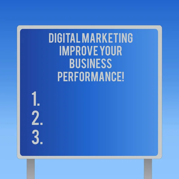 Text sign showing Digital Marketing Improve Your Business Perforanalysisce. Conceptual photo Social network ads Blank Square shape Billboard Standing with Frame Border Outdoor Display.