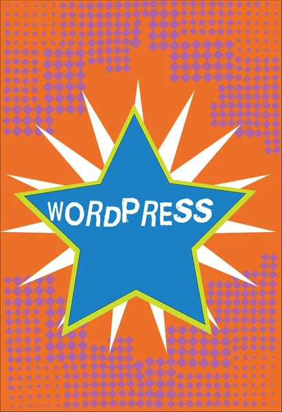 Handwriting text Wordpress. Concept meaning free source publishing software that can installed web server Bordered Glowing Star on Rays of Light Starburst First Class Quality