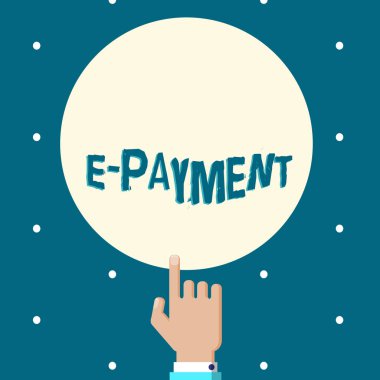 Word metin yazma E ödeme. Ürünler için ödeme hizmetleri elektronik olarak nakit yerine erkek Hu Analizi'ni el işaret parmağı katı renk çemberi dokunmaktan yol için iş kavramı.