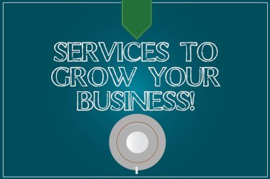 Hizmetler için Grow Your iş gösterilen metin işareti. Kavramsal fotoğraf büyük yüksek kalite yardım şirketleri kahve Kupası fincan tabağı üst görünüm fotoğraf Snap boş renk planlayıcısı yansıması için.