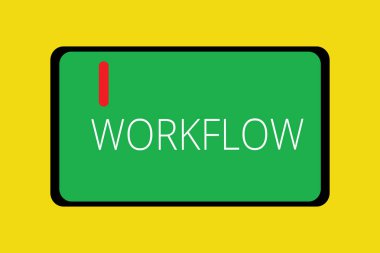 Word metin yazma iş akışı. İş kavramı endüstriyel idari veya diğer işlemleri dizisi için işe Tablet Mobile Smartphone hücresel cihaz ekran kırmızı bir düğme ile doğrusal.