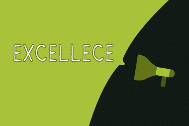 Excellece gösterilen Not yazma. İş üstün olma vitrine Kalite fotoğraf veya fotoğraf megafon yarısını kapsayan son derece iyi beş yıldız boş konuşma balonu.