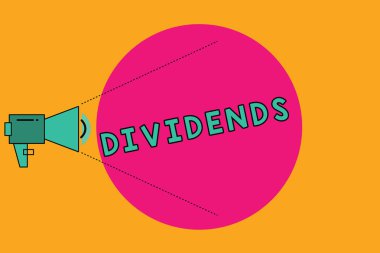 Text sign showing Dividends. Conceptual photo sum of money paid regularly by company to shareholders out profits Megaphone with Pitch Power Level Volume Sound Icon and Blank Circle. clipart