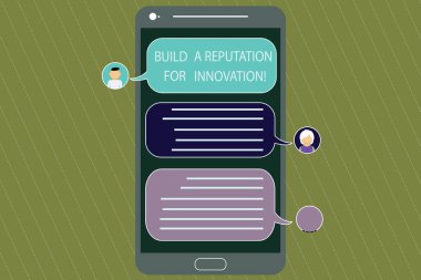 Build A itibar yenilik için gösterilen Not yazma. İş fotoğraf vitrine yeni fikirler Mobile Messenger ekranı ile sohbet başkanları ve boş renk konuşma balonları için iyi bir geri bildirim var.