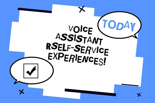 Word writing text Voice Assistant Self Service Experience. Business concept for Artificial intelligence chat bot Two Blank Oval speech bubble at distance and Tail facing opposite direction.