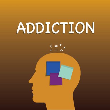 Bağımlılığı gösteren Not yazma. Belirli madde veya etkinlik Yapışkan notu analiz için yüz profil siluet matematik işareti yukarıda bağımlısı koşulu vitrine iş fotoğraf.