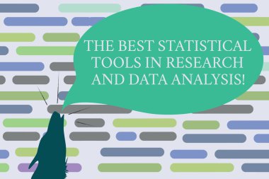 En iyi istatistiksel araçlar içinde araştırma ve veri analizi gösterilen metin işareti. Kavramsal fotoğraf kaliteli app dağılımı şeklini kurt kafası işaret yukarıya doğru inleyen şiddetle konuşma balonu.