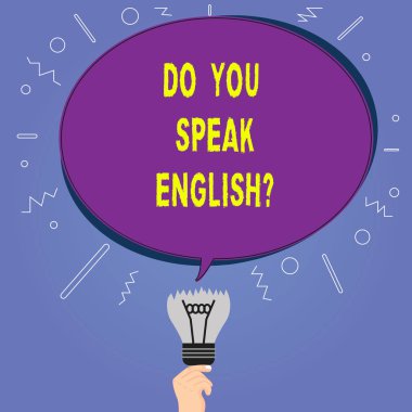 Kavramsal el yapmak sen konuşmak Englishquestion gösterilen yazma. Farklı dilleri Oval konuşma balonu bir ampul yukarıda kırık fikir başarısız simgesi olan öğrenme konuşma vitrine iş fotoğraf.