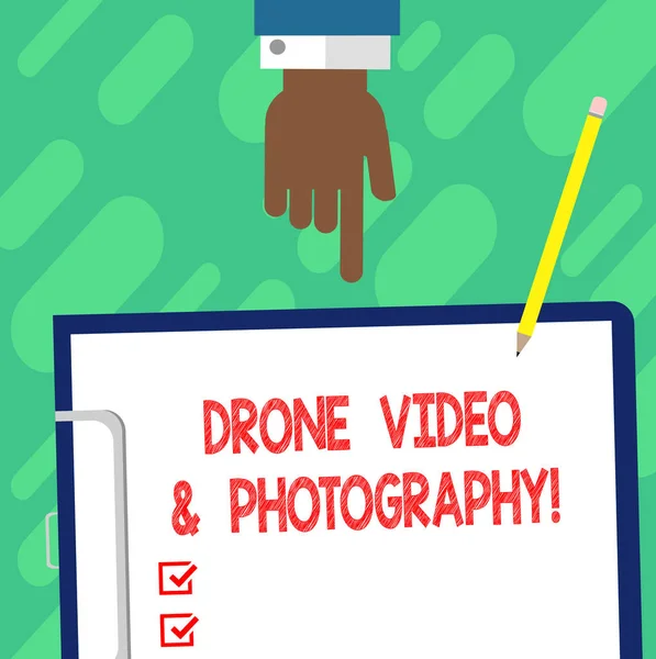 Handgeschreven Tekst Schrijven Drone Video Fotografie Begrip Betekenis Moderne Luchtfoto — Stockfoto