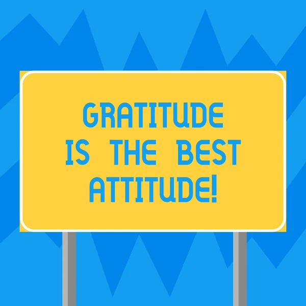Tekst znak wdzięczności jest Best Attitude. Koncepcyjne zdjęcie być wdzięczni za wszystko wykonasz zdjęcie puste prostokątne odkryty drogowskaz kolor z dwóch nóg i zarys. — Zdjęcie stockowe