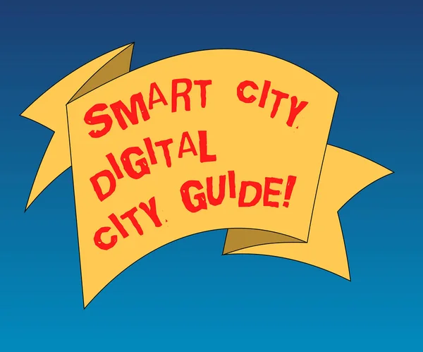 Tekst pisma ręcznego pisania Smart City Digital City Guide. Koncepcję co oznacza połączonych technologicznych nowoczesnych miast składany 3d zdjęcie wstążki taśmy stałych kolorów puste skrzydła do świętowania. — Zdjęcie stockowe