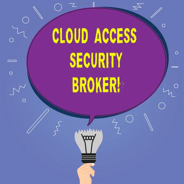Conceptual hand writing showing Cloud Access Security Broker. Business photo showcasing Safety business trading modern file storage Oval Speech Bubble Above a Broken Bulb with Failed Idea icon.