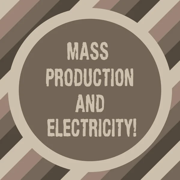 Het schrijven van nota tonen van massaproductie en elektriciteit. Zakelijke foto presentatie van industriële elektriciteit leveren cirkel met foto van de grens twee Toon ronde vorm met lege tekst ruimte. — Stockfoto